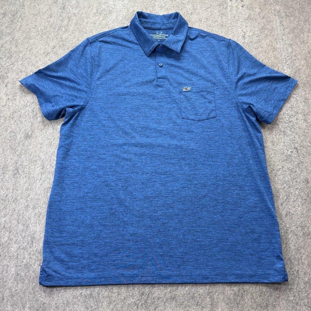 Vineyard Vines Performance Polo Shirt Men L Blue Pocket Stretch Space Dye - Picture 2 of 11